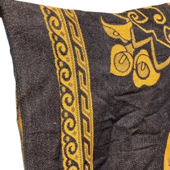 Fringed Poncho Cape Serape Boho Black Floral Southern Chic Size 2X Mexico - Picture 2 of 7